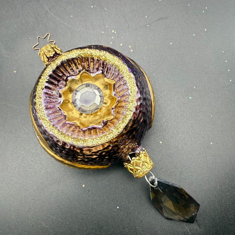 Old World Christmas 5" Jeweled Glass Ornament Purple Gold Finial w/ Crystal‎